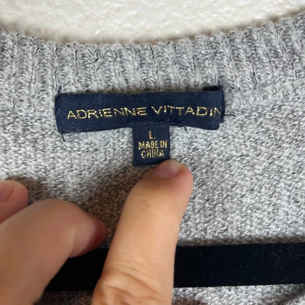 Adrienne Vittadini Ruffle Front Cable Knit Autumn Cozy Sweater Gray Large